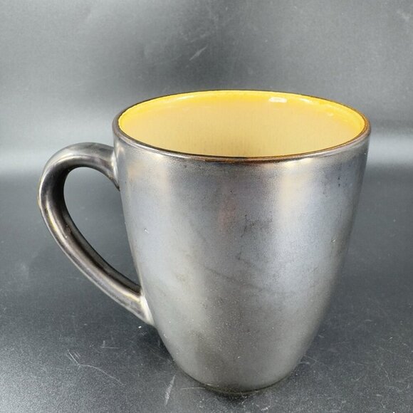 MIKASA Gourmet Basics Linden Stoneware Coffee Mug Cup Black Embossed Brown Set 2 - Picture 8 of 10